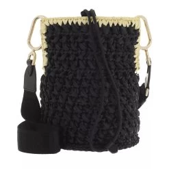 Furla Lipari S Bucket Bag - Tessuto Rafia Uncinett Nero Crossbody Bag