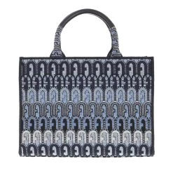 Furla Tessuto Jacquard Arco Etnico Logo Nastro Jacquard Toni Blu Denim Tote