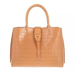 Coccinelle Alba Croco Shiny Soft Handbag Almond Tote