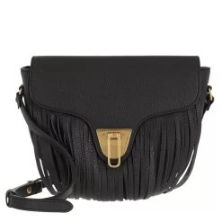 Coccinelle Beat Frange Handbag Grainy Leather Noir Saddle Bag