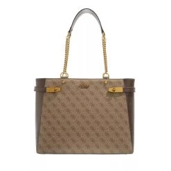 Guess Zadie Logo Girlfriend Tote Latte/Brown Shopper