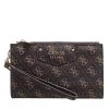 Guess Eco Brenton Double Zip Orgnizer Brown Logo Wristlet