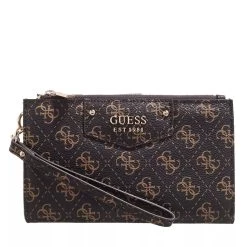 Guess Eco Brenton Double Zip Orgnizer Brown Logo Wristlet