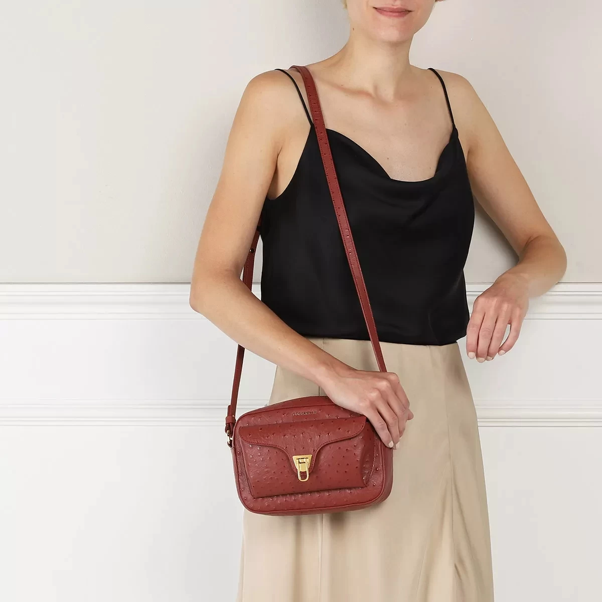 Coccinelle Beat Ostrich Handbag Acero Camera Bag – Bild 2