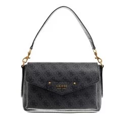 Guess Eco Brenton Flap Shoulder Bag Coal Logo Satchel