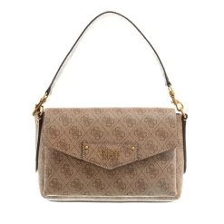 Guess Eco Brenton Flap Shoulder Bag Latte Logo Satchel