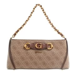 Guess Izzy Top Zip Shoulder Bag Latte Logo/Brown Crossbody Bag