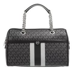 MICHAEL Michael Kors Medium Duffle Satchel Blk Silver Satchel