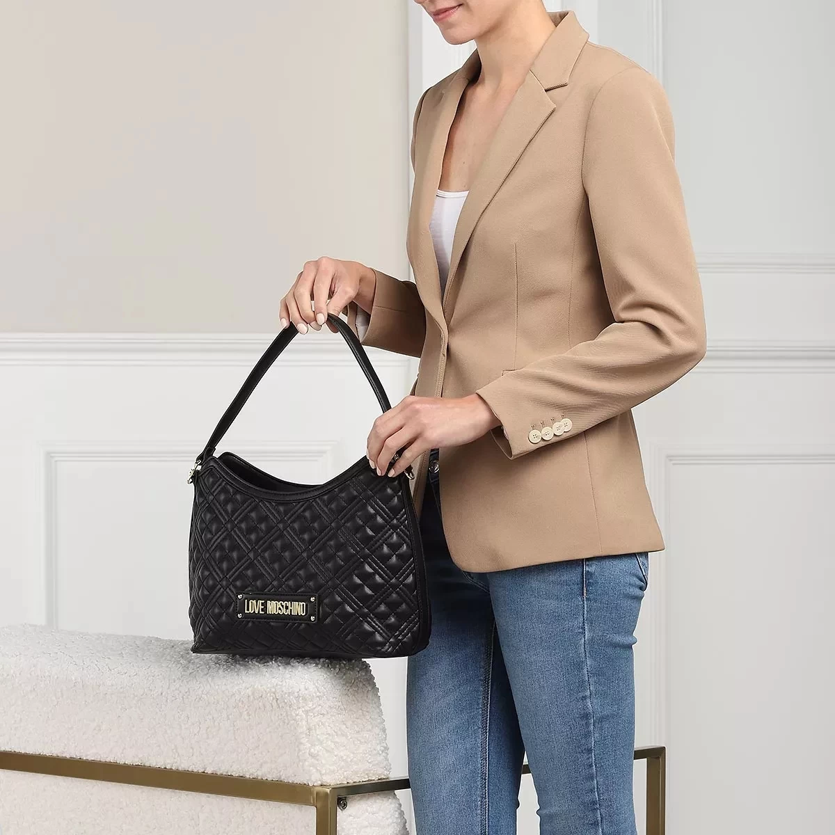 LOVE MOSCHINO Borsa Quilted Pu Nero Hobo Bag – Bild 2