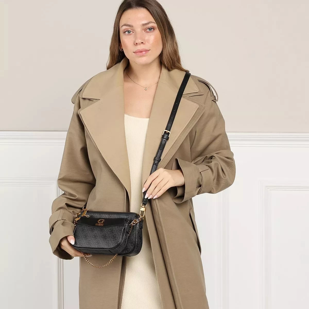 Guess Nell Logo Double Pouch Crossbody Coal Logo Pochette – Bild 2