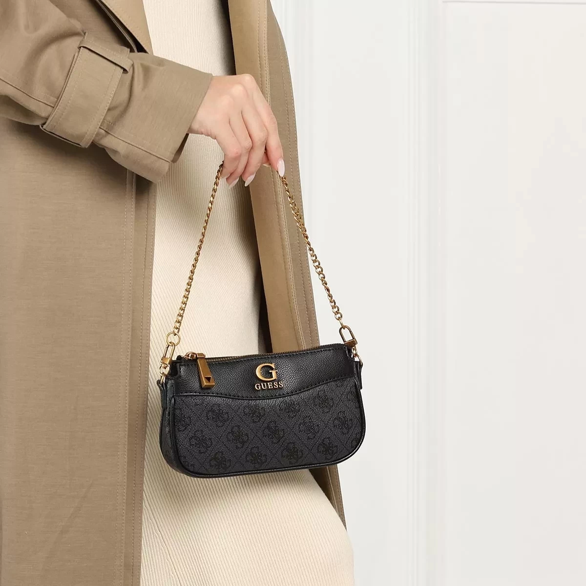 Guess Nell Logo Double Pouch Crossbody Coal Logo Pochette – Bild 3