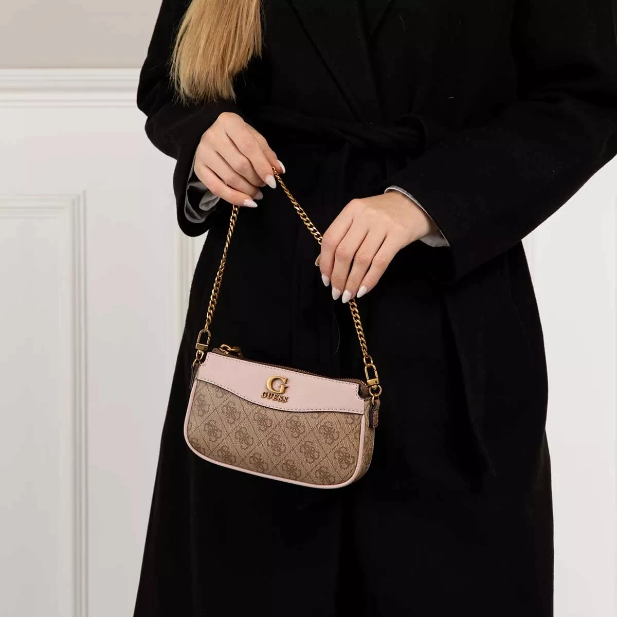 Guess Nell Logo Double Pouch Crossbody Latte Logo/Rosewood Crossbody Bag – Bild 2