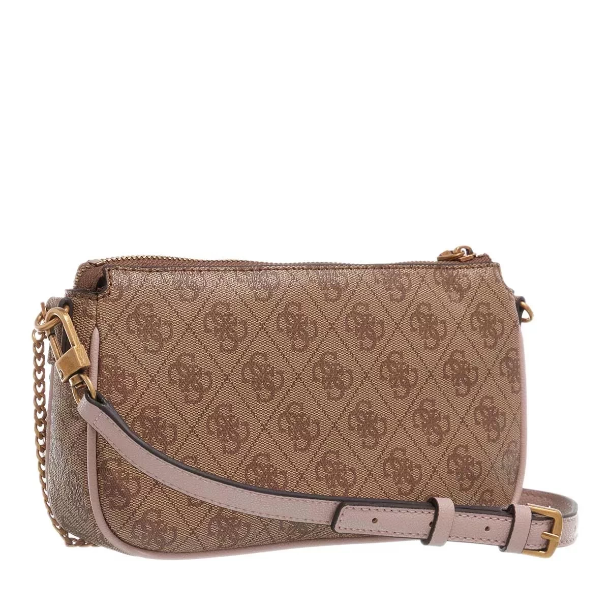Guess Nell Logo Double Pouch Crossbody Latte Logo/Rosewood Crossbody Bag – Bild 4
