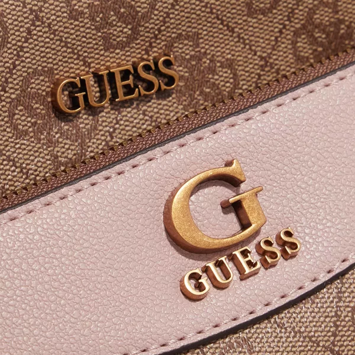 Guess Nell Logo Double Pouch Crossbody Latte Logo/Rosewood Crossbody Bag – Bild 5
