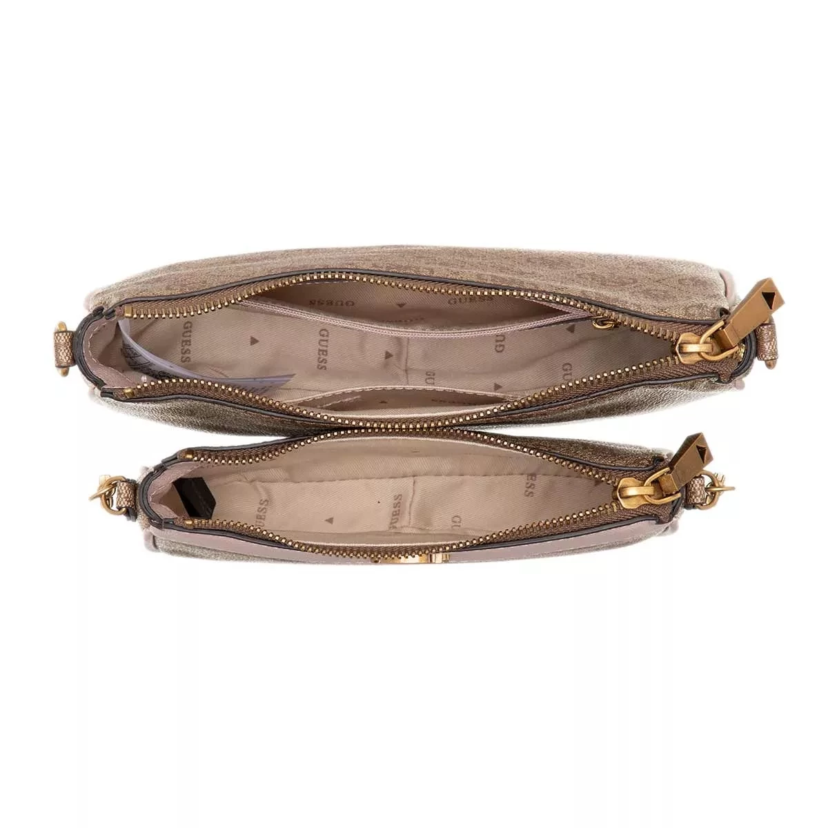 Guess Nell Logo Double Pouch Crossbody Latte Logo/Rosewood Crossbody Bag – Bild 6