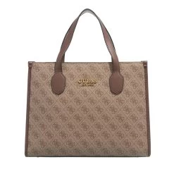 Guess Silvana Compartment Tote Latte Logo/Brown Tote