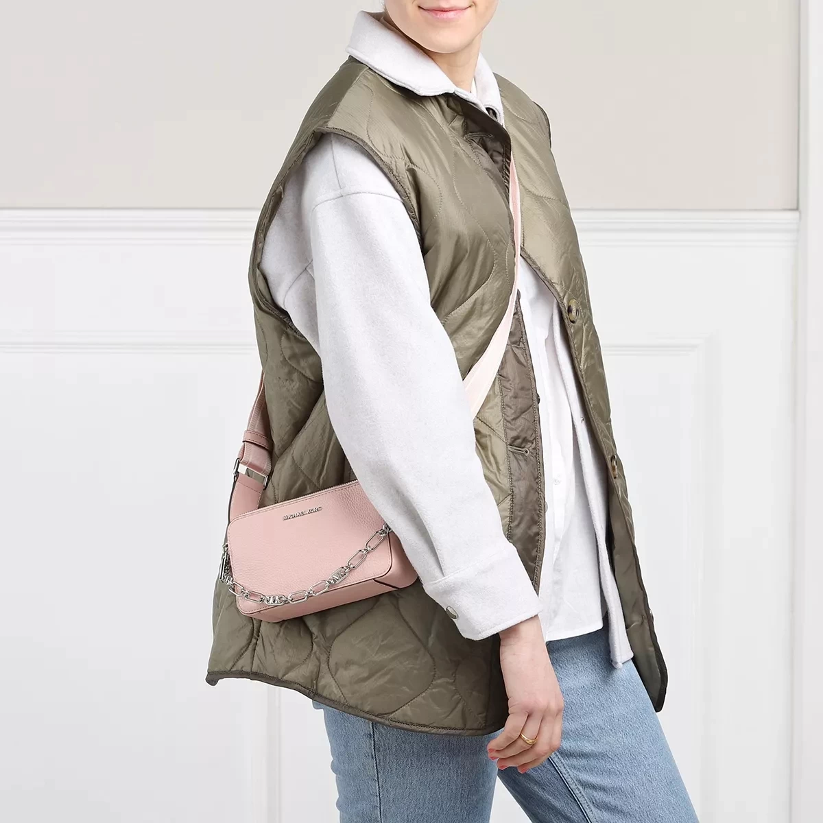 MICHAEL Michael Kors Jet Set Small Double Zip Camera Chain Crossbody Pink Camera Bag – Bild 2