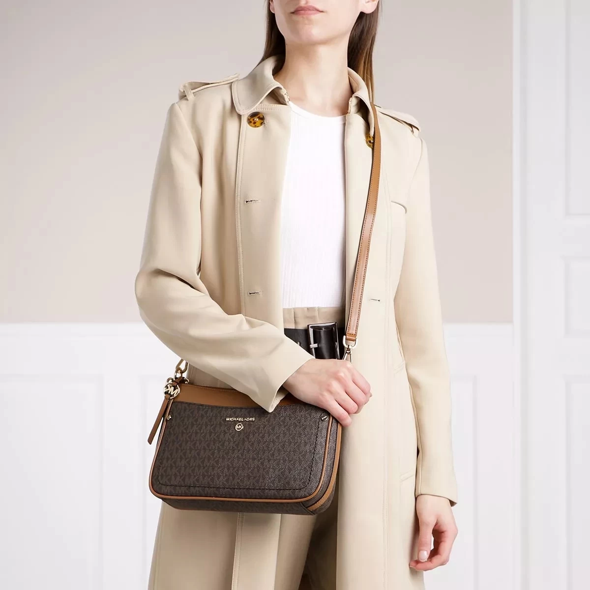 MICHAEL Michael Kors Jet Set Medium Top-Zip Pochette Crossbody Brown/Acorn Hobo Bag – Bild 2