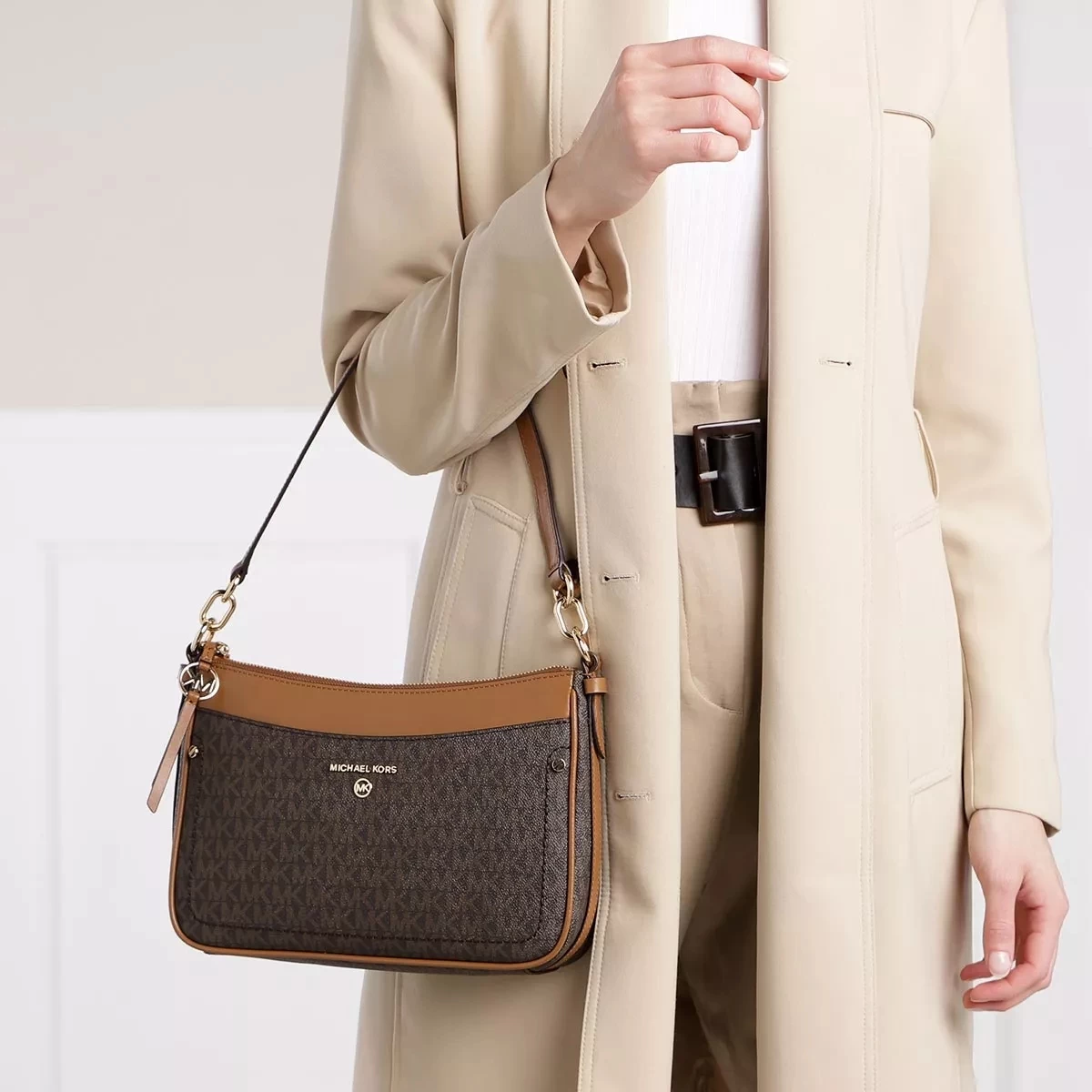 MICHAEL Michael Kors Jet Set Medium Top-Zip Pochette Crossbody Brown/Acorn Hobo Bag – Bild 3